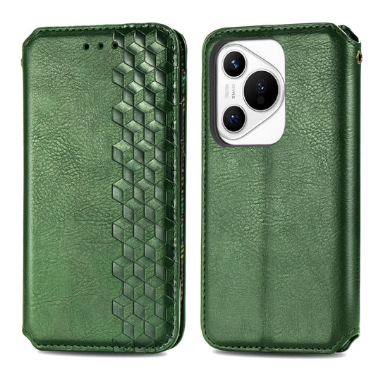 For Huawei Pura 70 Cubic Grid Pressed Magnetic Leather Phone Case(Green) by bashfashion