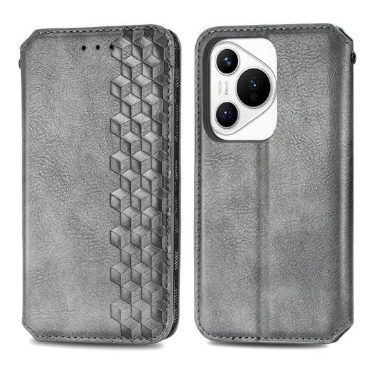 For Huawei Pura 70 Pro Cubic Grid Pressed Magnetic Leather Phone Case(Gray) by bashfashion