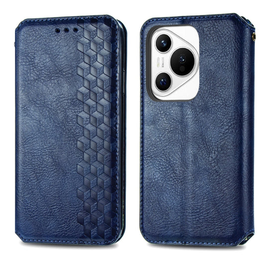 For Huawei Pura 70 Pro+ Cubic Grid Pressed Magnetic Leather Phone Case(Blue) by bashfashion