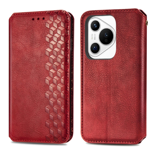 For Huawei Pura 70 Pro+ Cubic Grid Pressed Magnetic Leather Phone Case(Red) by bashfashion