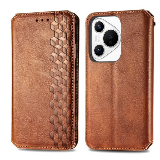 For Huawei Pura 70 Ultra Cubic Grid Pressed Magnetic Leather Phone Case(Brown) by bashfashion