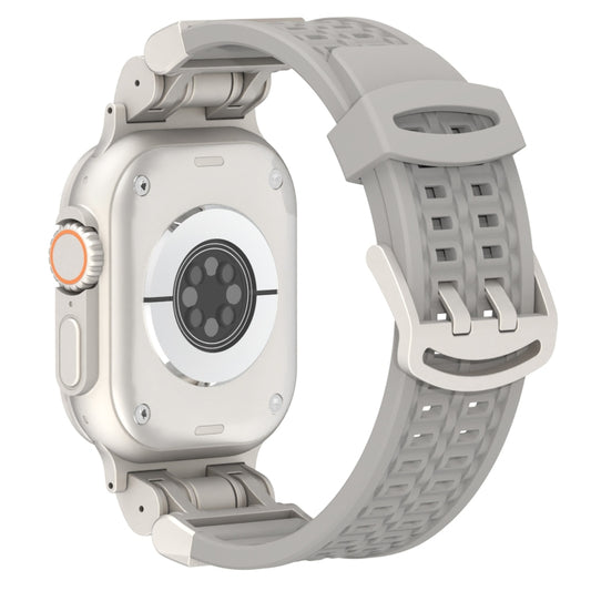 For Apple Watch Series 8 45mm Mecha Two Claw Silicone Watch Band(Cloud Gray) by bashfashion