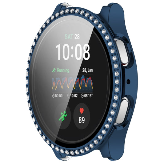 For Samsung Galaxy Watch 7 44mm Single Row Diamond PC + Tempered Film Integrated Watch Protective Case(Midnight Blue) by bashfashion