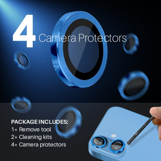 For iPhone 16 / 16 Plus NORTHJO 2 Sets 4pcs Camera Lens Protector Cover Metal Ring Film(Blue) by NORTHJO