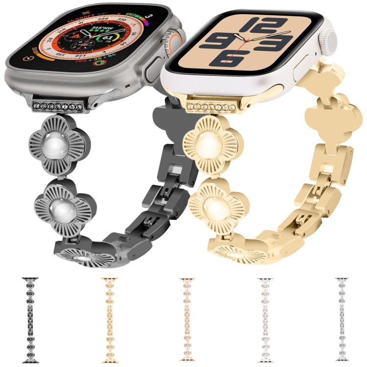 For Apple Watch SE 2023 44mm Four Leaf Clover Quick-Release Metal Chain Watch Band(Black) by bashfashion