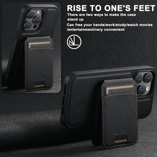 For iPhone 16 Pro Suteni M2 Cross-Grain MagSafe Vertical Card Back Phone Case(Black) by Suteni