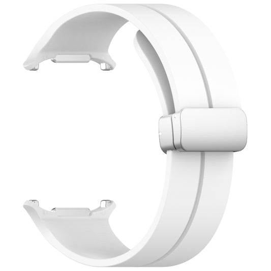 For Samsung Galaxy Watch Ultra 47mm / Ultra 2025 Groove Magnetic Folding Silver Buckle Silicone Watch Band(White) by bashfashion