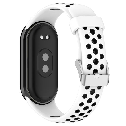 For Xiaomi Smart Band 10 / 9 / 8 Holes Style Metal Connector Two Color Silicone Watch Band(White Black) by bashfashion