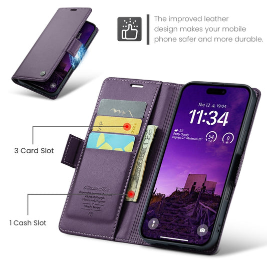 For iPhone 16 Pro Max CaseMe 023 Butterfly Buckle Litchi Texture RFID Anti-theft Leather Phone Case(Purple) by CaseMe