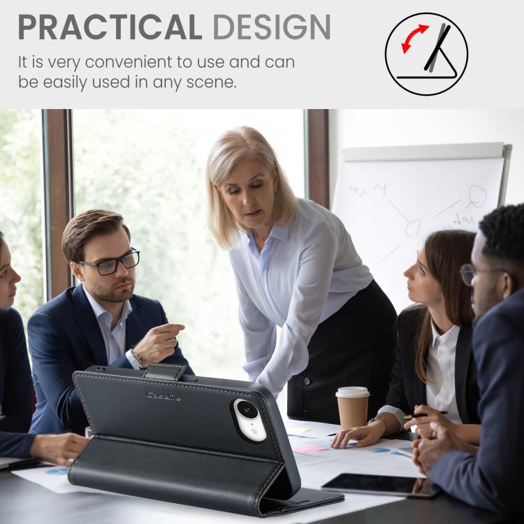 For iPhone 16e CaseMe 023 Butterfly Buckle Litchi Texture RFID Anti-theft Leather Phone Case(Black) by CaseMe