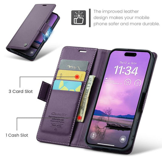 For iPhone 17 CaseMe 023 Butterfly Buckle Litchi Texture RFID Anti-theft Leather Phone Case(Purple) by CaseMe