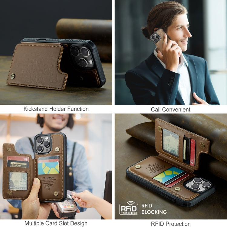 For iPhone 16 Pro Max CaseMe C22 Card Slots Holder RFID Anti-theft Phone Case(Brown) by CaseMe