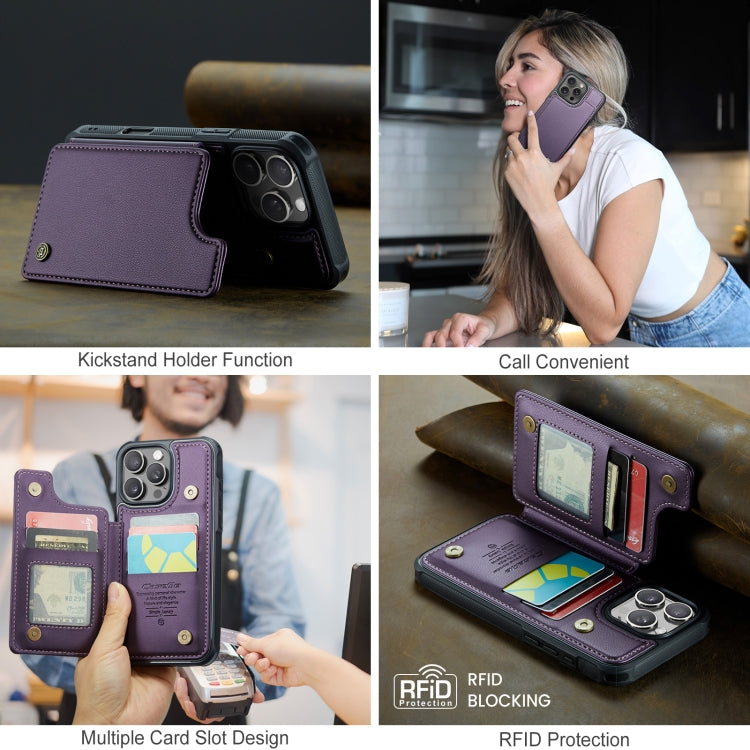 For iPhone 16 Pro Max CaseMe C22 Card Slots Holder RFID Anti-theft Phone Case(Purple) by CaseMe