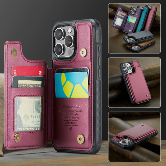 For iPhone 16 Pro CaseMe C22 Card Slots Holder RFID Anti-theft Phone Case(Red) by CaseMe