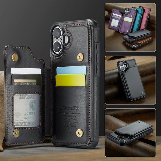 For iPhone 16 CaseMe C22 Card Slots Holder RFID Anti-theft Phone Case(Black) by CaseMe