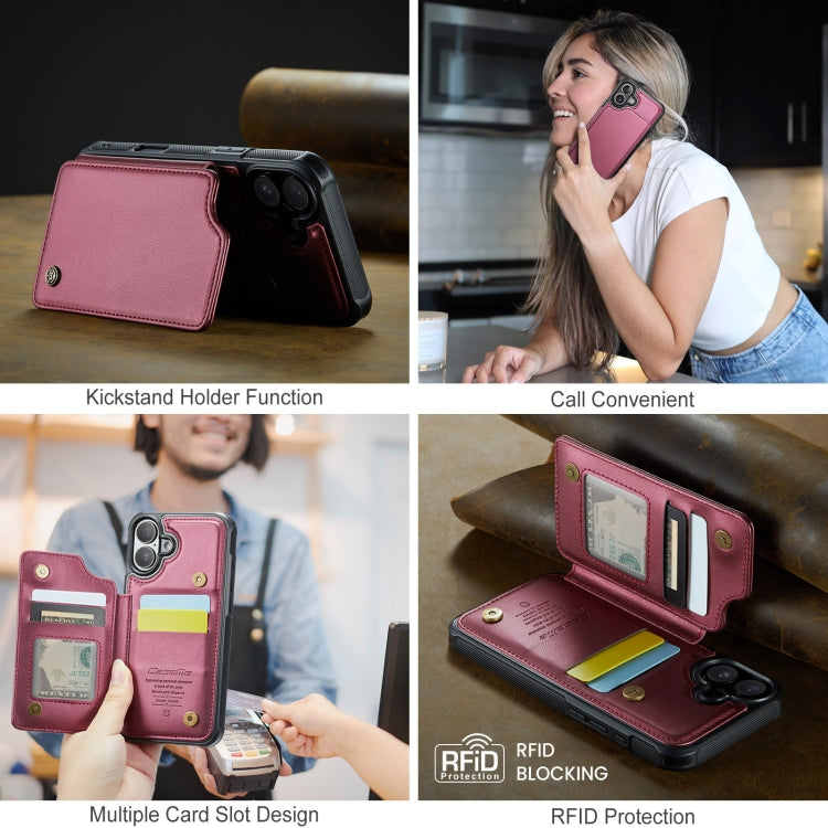 For iPhone 16 CaseMe C22 Card Slots Holder RFID Anti-theft Phone Case(Red) by CaseMe