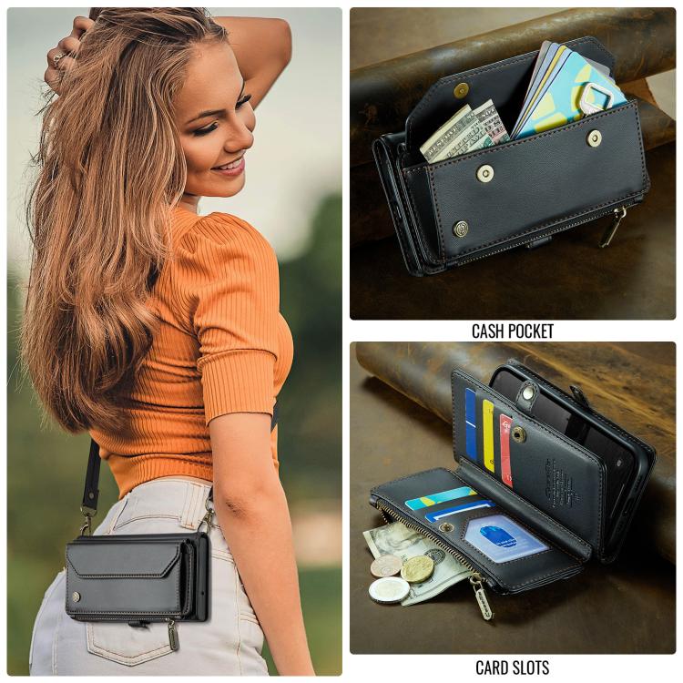 For iPhone 16e CaseMe C36 Card Slots Zipper Wallet RFID Anti-theft Leather Phone Case(Black) by CaseMe