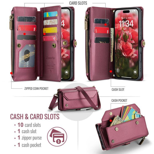 For iPhone 17 Pro Max CaseMe C36 Card Slots Zipper Wallet RFID Anti-theft Leather Phone Case(Red) by CaseMe