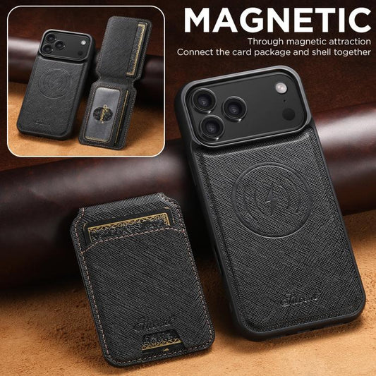 For iPhone 17 Pro Suteni H18 Cross Grain MagSafe Wallet Leather Phone Case(Black) by Suteni