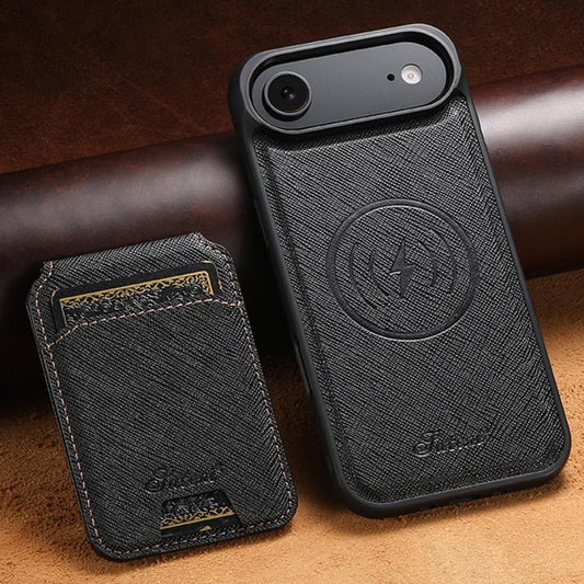 For iPhone Air Suteni H18 Cross Grain MagSafe Wallet Leather Phone Case(Black) by Suteni