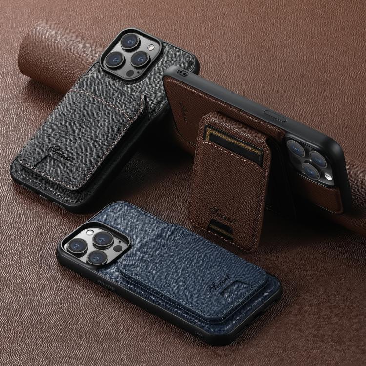 For iPhone Air Suteni H18 Cross Grain MagSafe Wallet Leather Phone Case(Brown) by Suteni