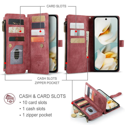 For Google Pixel 9a CaseMe C30 Card Slots Zipper Wallet Leather Phone Case(Wine Red) by CaseMe