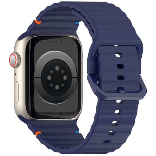 For Apple Watch Ultra 2 49mm Wavy Grain Stitched Silicone Watch Band(Navy Blue) by bashfashion