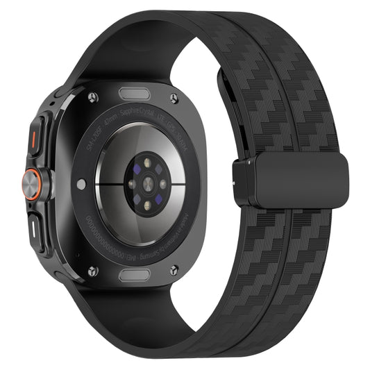For Samsung Galaxy Watch Ultra 47mm Carbon Fiber Magnetic Folding Buckle Silicone Watch Band(Black) by bashfashion