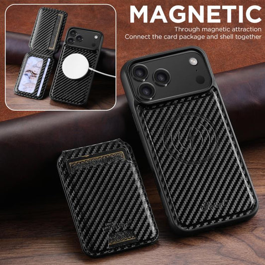 For iPhone 17 Pro Suteni TXWH18 Carbon Fiber Texture Detachable Wallet MagSafe Phone Case(Black) by Suteni