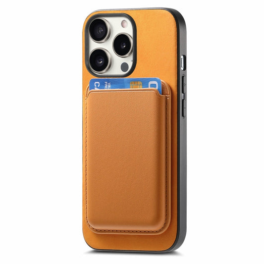 For iPhone 16 Pro Retro Magsafe Card Bag PU Back Cover Phone Case(Yellow) by bashfashion