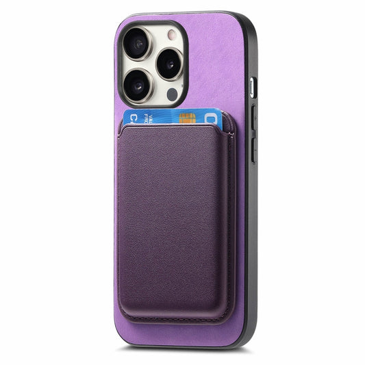 For iPhone 16 Pro Retro Magsafe Card Bag PU Back Cover Phone Case(Purple) by bashfashion