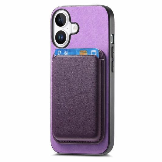 For iPhone 16 Plus Retro Magsafe Card Bag PU Back Cover Phone Case(Purple) by bashfashion