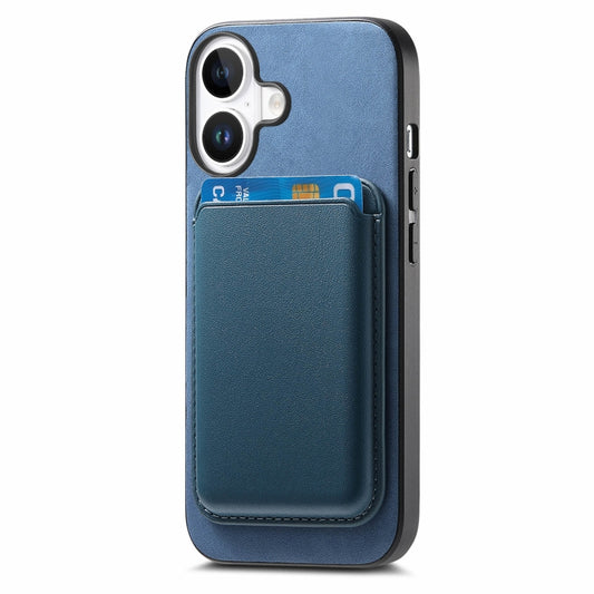 For iPhone 16 Retro Magsafe Card Bag PU Back Cover Phone Case(Blue) by bashfashion