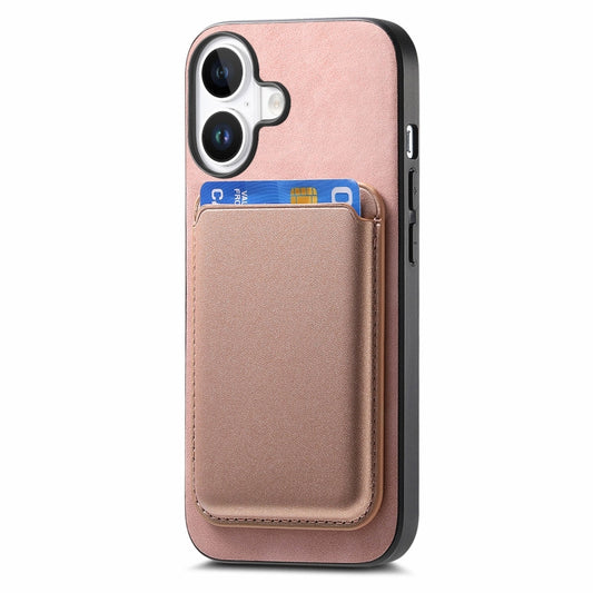 For iPhone 16 Retro Magsafe Card Bag PU Back Cover Phone Case(Pink) by bashfashion