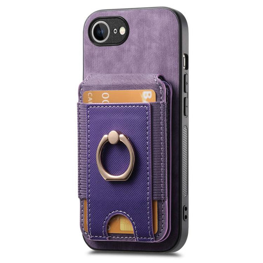 For iPhone 16e Retro Splitable Magnetic Stand Card Bag Leather Phone Case(Purple) by bashfashion