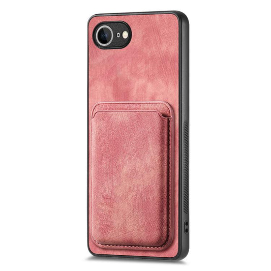 For iPhone 16e Retro Leather Card Bag Magnetic Phone Case(Pink) by bashfashion