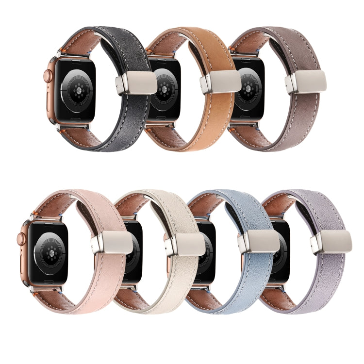 Magnetic Buckle Stitched Genuine Leather Watch Band For Apple Watch 46mm / 49mm / 45mm / 44mm(Dark Brown) by bashfashion