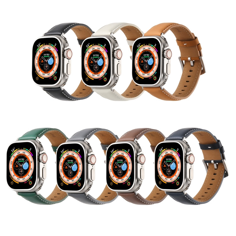 Plain Genuine Leather Watch Band For Apple Watch 46mm / 49mm / 45mm / 44mm(Yellow Brown) by bashfashion