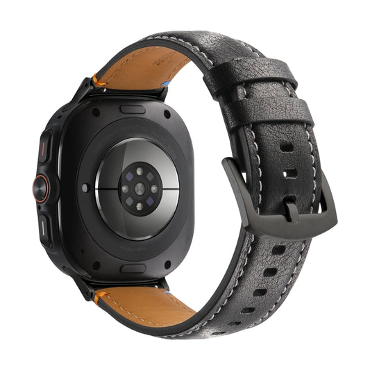 For Samsung Galaxy Watch Ultra 47mm Stitched Black Buckle Genuine Leather Watch Band(Pull Up Leather Black) by bashfashion