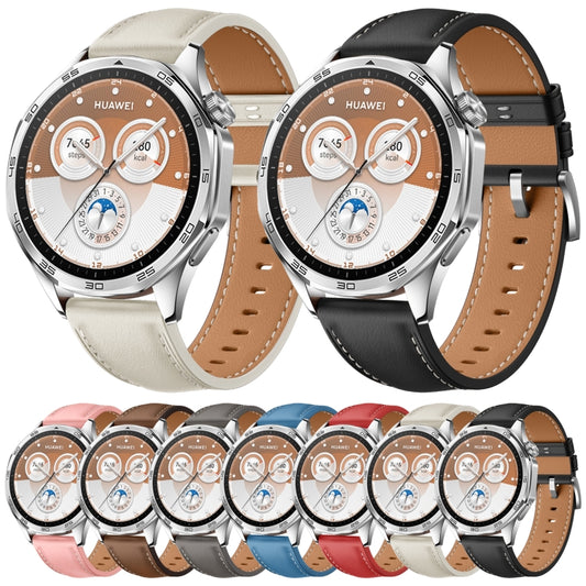 For Huawei Watch GT 5 Pro 46mm Silver Buckle Genuine Leather Watch Band(Brown) by bashfashion