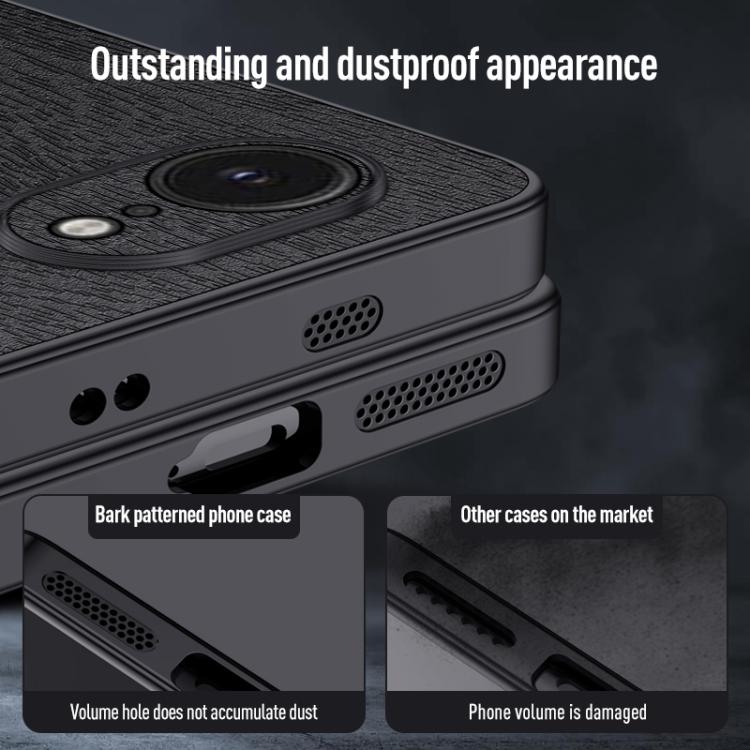 For iPhone 16e Tree Bark Leather Shockproof Phone Case(Black) by bashfashion