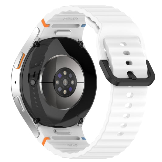 For Samsung Galaxy Watch 5 40 / 44mm Wavy Grain Stitched Black Buckle Silicone Watch Band(White) by bashfashion