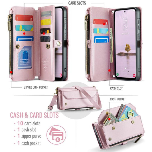 For Samsung Galaxy A56 5G CaseMe C36 Card Slots Zipper Wallet RFID Anti-theft Leather Phone Case(Pink) by CaseMe