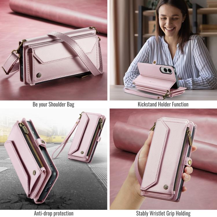 For Samsung Galaxy S25 Edge 5G CaseMe C36 Card Slots Zipper Wallet RFID Anti-theft Leather Phone Case(Pink) by CaseMe