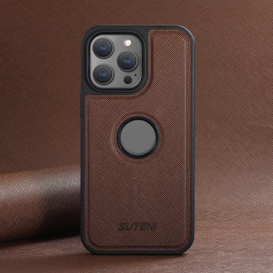 For iPhone 15 Suteni G1 Cross Texture MagSafe Phone Case(Brown) by Suteni