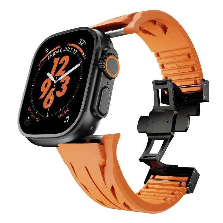 For Apple Watch 44mm / 45mm / 46mm / 49mm Tailor Stainless Steel Black Butterfly Buckle Silicone Watch Band(Black) by bashfashion