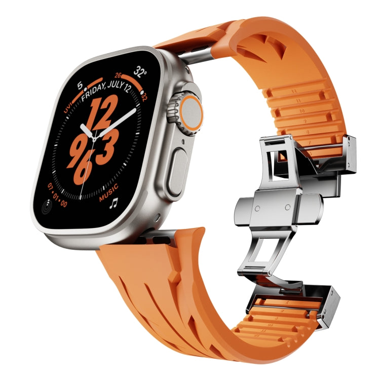 For Apple Watch 44mm / 45mm / 46mm / 49mm Tailor Stainless Steel Silver Butterfly Buckle Silicone Watch Band(Orange) by bashfashion