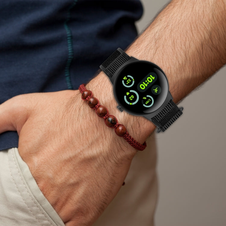 For Google Pixel Watch 3 45mm Nylon Woven Hook and Loop Fastener Watch Band(Blackish Green) by bashfashion