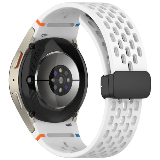 For Samsung Galaxy Watch 7 40 / 44mm Holes Style Stitched Folding Buckle Silicone Watch Band(White) by bashfashion