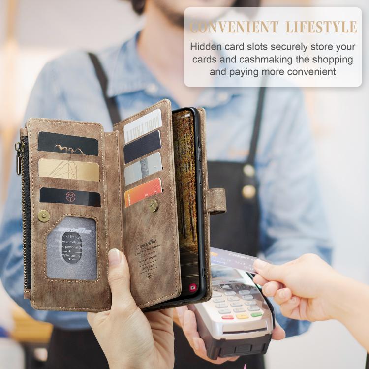 For Samsung Galaxy S25 Edge 5G CaseMe C30 Card Slots Zipper Wallet Leather Phone Case(Brown) by CaseMe